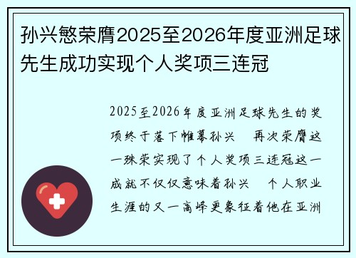 孙兴慜荣膺2025至2026年度亚洲足球先生成功实现个人奖项三连冠